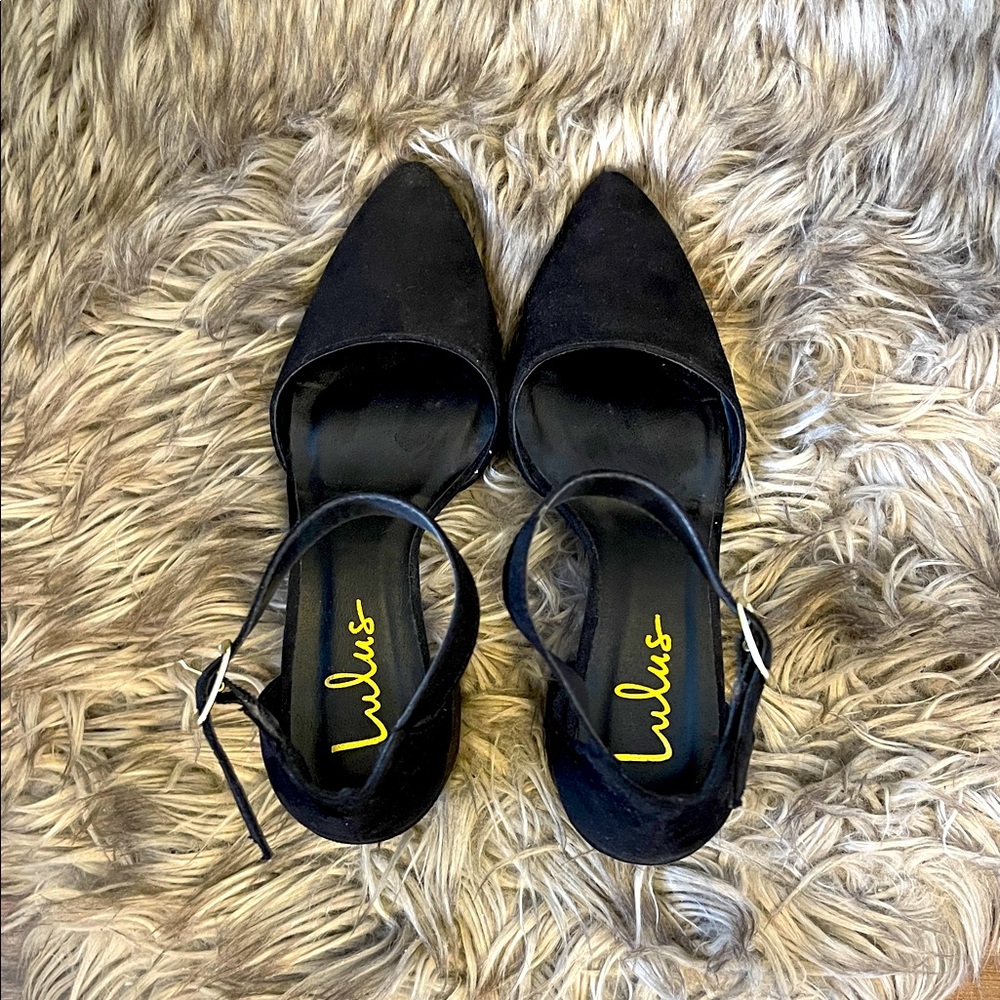 Lulu's Black Pointed Toe Slingback Heels